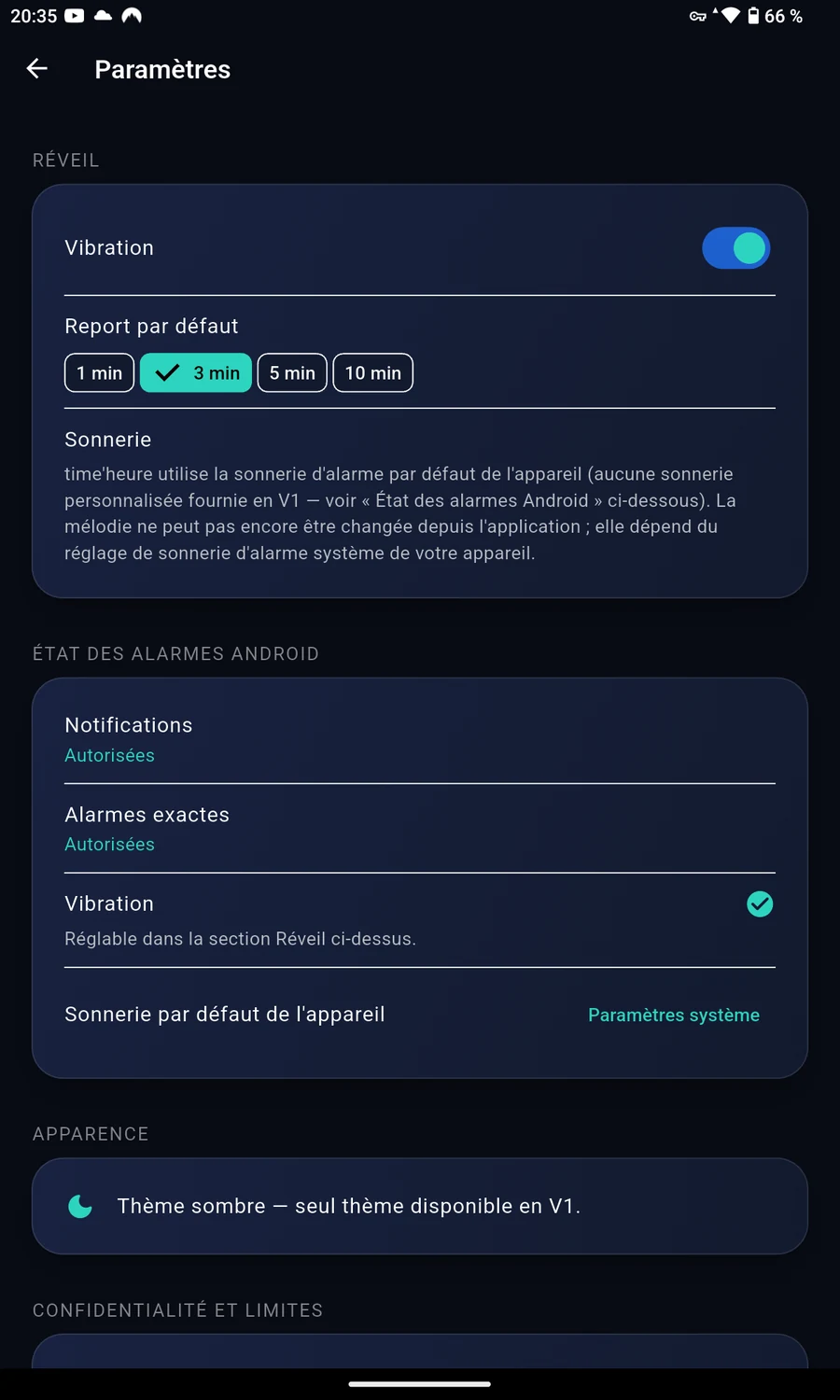 Écran Paramètres